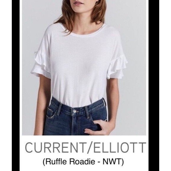 $118 Current Elliott Women's Sugar The Ruffle Roadie Tee Sz 1 (S/M) READ - Picture 16 of 16